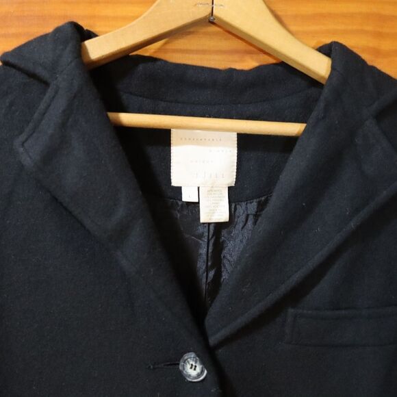 J. Jill Black Pea Coat with Collared Neckline Wool Cashmere Angora LG - Picture 2 of 12